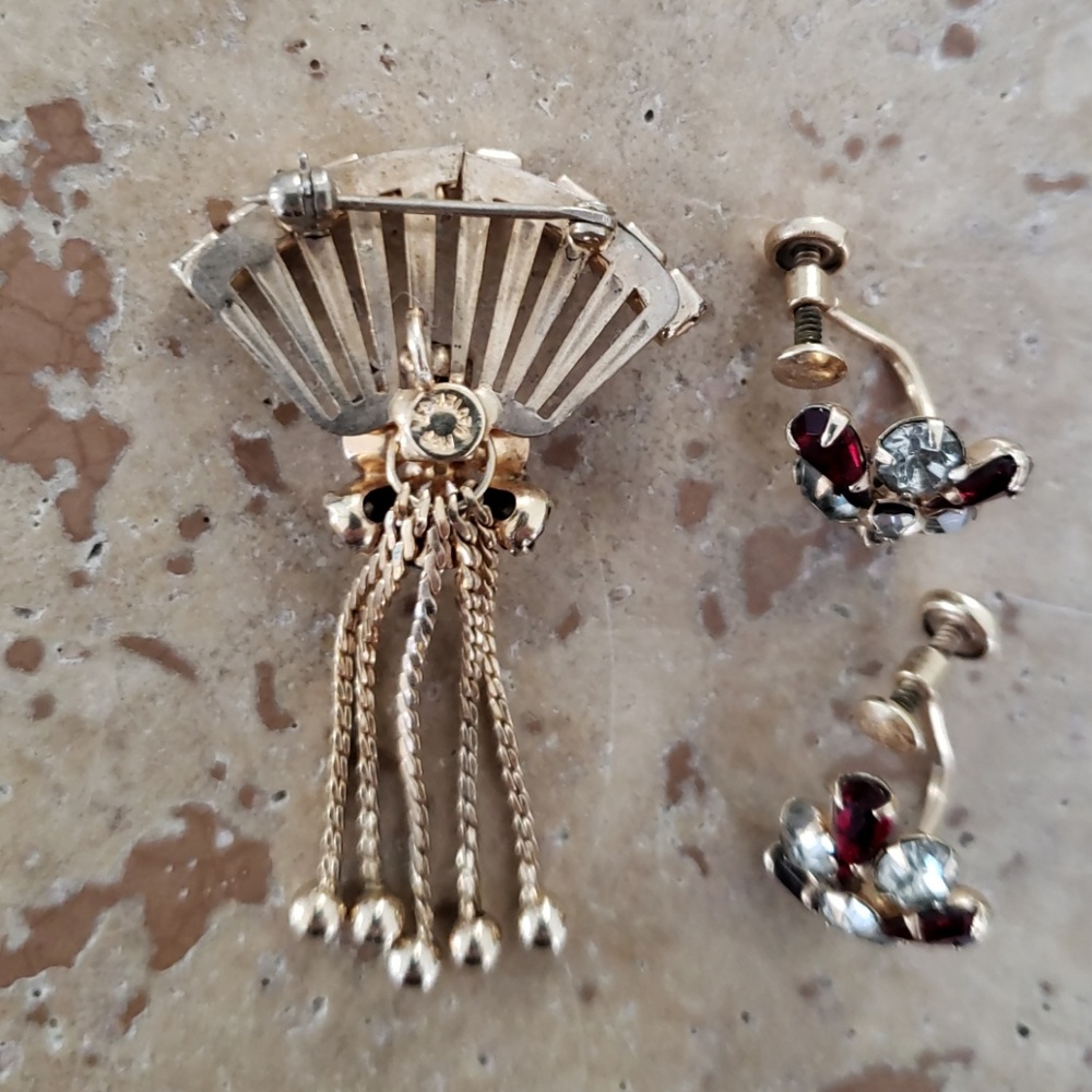 VTG 50ies M&S 3pc goldfilled set brooch/ earrings - Picture 3 of 7